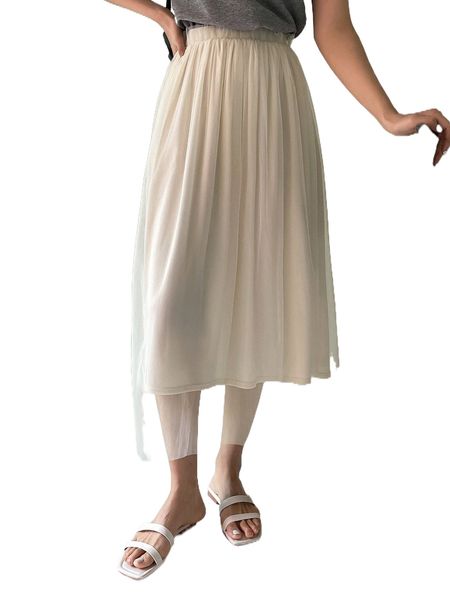 

dazy-less high waist mesh overlay skirt i8ro#, Black