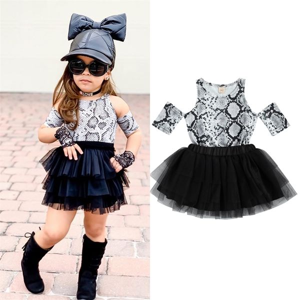 FocusNorm Fashion Kids Girls Roupas Conjuntos de pele de cobra Prinha fora de ombro T Tops Tops Lace Tutu Saias 2pcs 1 6y 220620