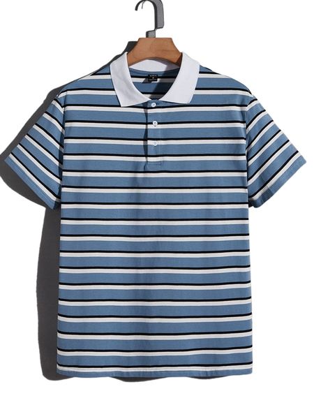 

men striped print polo shirt o88p#, White;black
