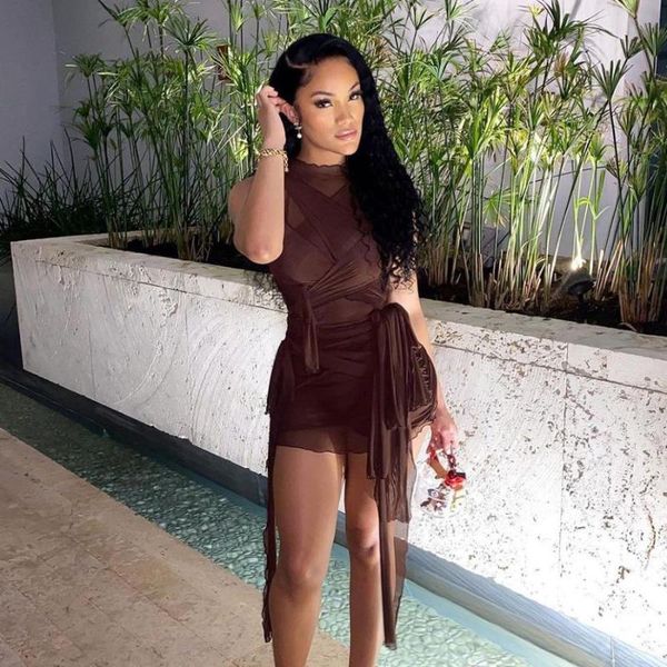 

casual dresses vintage lace up brown bodycon y2k goth aesthetic sleeveless mini dress women harajuku slim bandages corset clothes, Black;gray