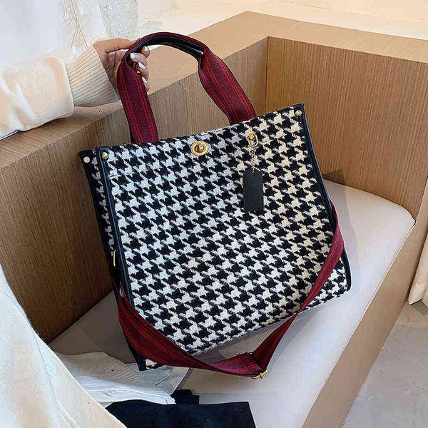 Sacos de noite Designer Pu Couro Ombro Simples Bolsas Abertas Inverno Marca Mulheres Trending Houndstooth Hand Bag 220517