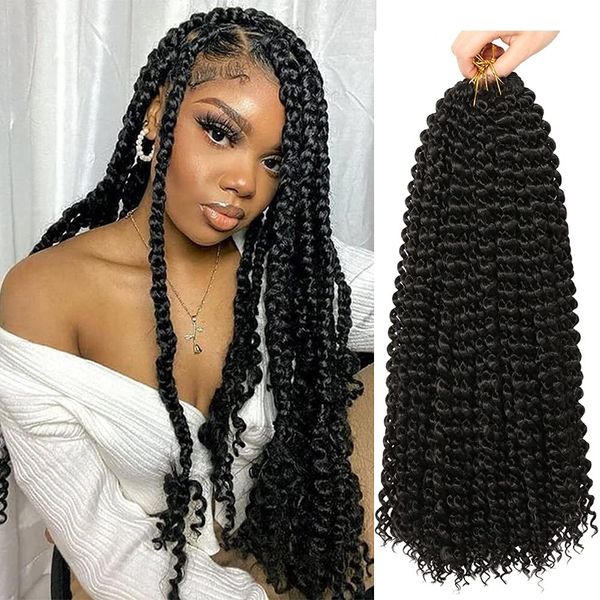 Passion Twist Hair Onda d'acqua Capelli all'uncinetto 18 pollici Passion Twist Hair Capelli all'uncinetto Intrecciare i capelli per Faux Locs Treccia riccia bohémien Estensioni dei capelli sintetici LS06