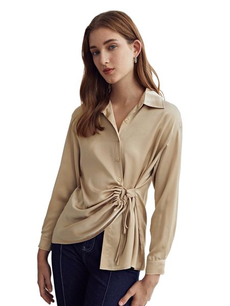 

motf premium ruched drawstring blouse y16k#, White