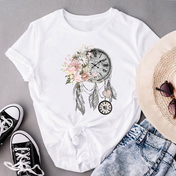 Donna Vintage Flower Feather Dream Clothes Stampa Top Fashion Lady T-shirt a maniche corte T-shirt grafica estiva femminile