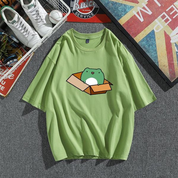 Camiseta feminina sapo fofinho tee gráfico fofo masculino thirt thirt verde estética camiseta de tamanho grande harajuku casual tops ladies roupas de roupa