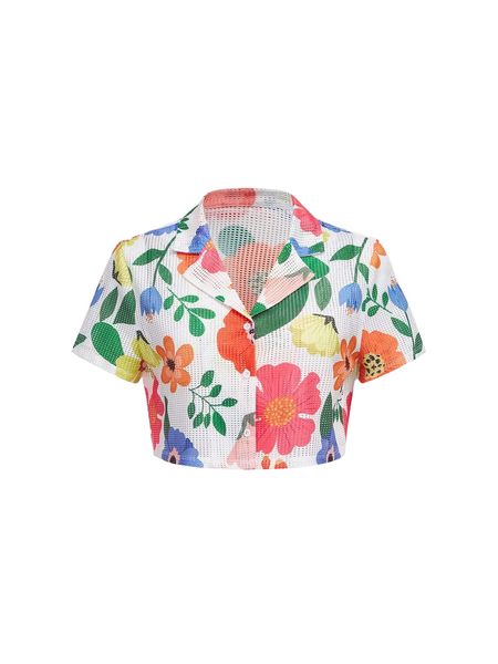 

mod floral print button front l9ux#, White