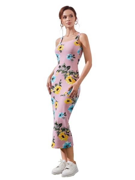 

split hem floral dress c5dv#, Black;gray