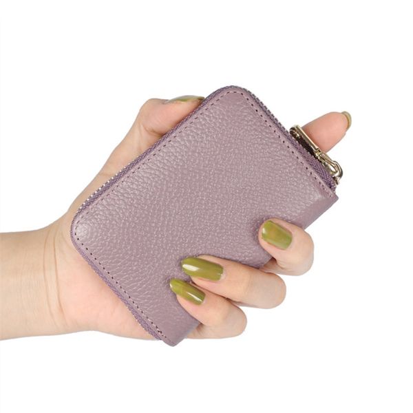 

anti-theft brush head layer cowhide organ card holder multi-card leather holder women men's zipper wallet coin purse black, Brown;gray