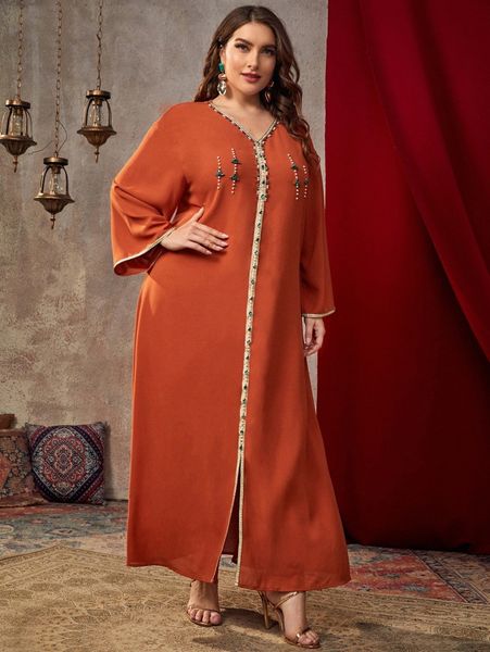 

plus contrast tape pearl beaded gemstone detail split hem maxi dress a8nx#, Black