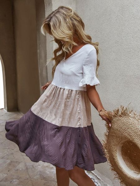 

cut and sew flounce sleeve dress q448#, Black;gray