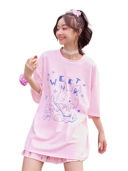 

kawaii letter cartoon graphic oversized tee z9mz#, White