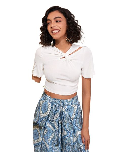 

cut out twist front crop tee 08gw#, White