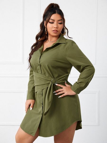 

plus solid button front draped shirt dress d2gc#, Black