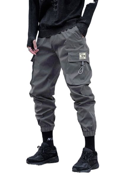

men letter patched flap pocket cargo pants u1sj#, Black