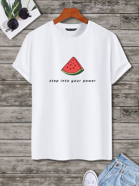 

men watermelon & slogan print tee 132k#, White;black