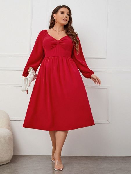 

plus sweetheart neck lantern sleeve dress t4vf#, Black