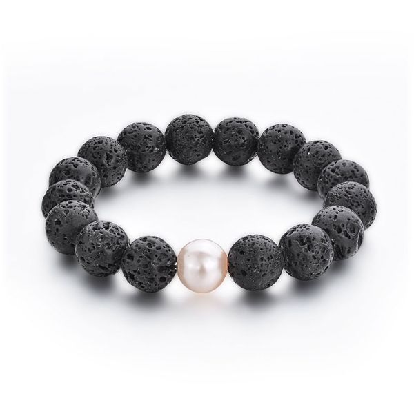

natural energy lava stone strands elastic bracelets for men women yoga sports beaded charm handmade jewelry, Black