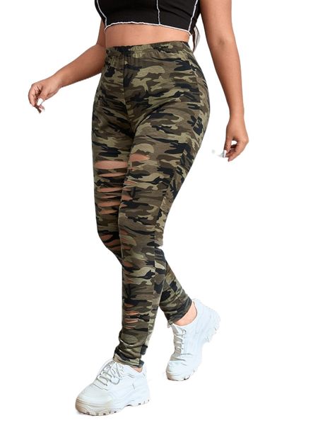 

plus camo print cut out leggings b3m8#, Black