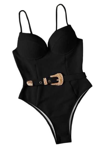

western buckle underwired one piece swimsuit a4c5#, White;black