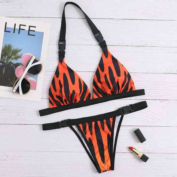 

bikini printed split swimsuit triangle women's two piece set, White;black