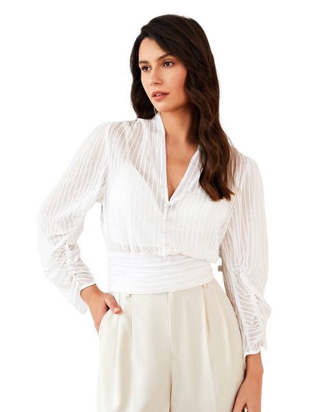 

solid button front sheer blouse without bra g4co#, White