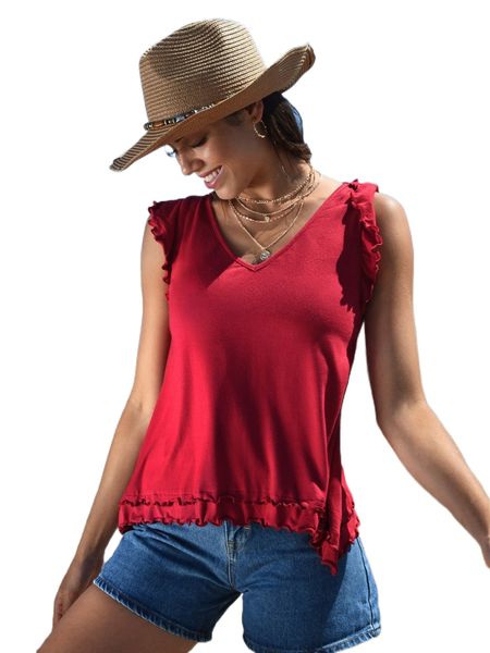 

frill trim v neck tee y0zq#, White