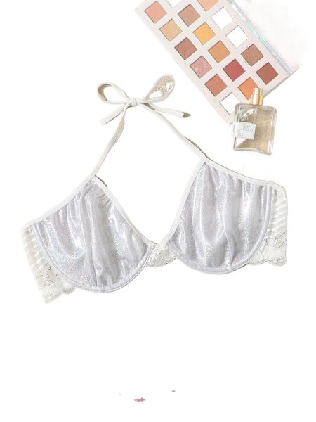 

plus contrast lace tie back underwire bra y7eh#, Black;white