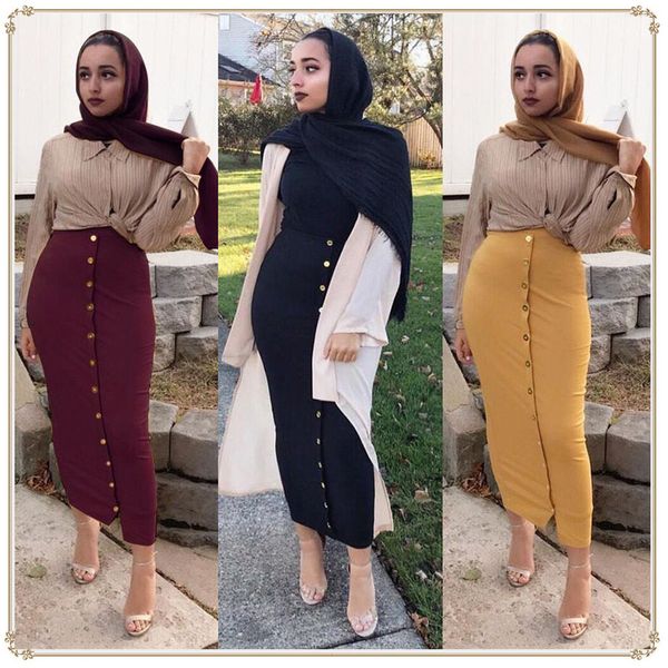 

middle east multicolor ins long and short package hip skirt dubai turkish elegant skirt, Black