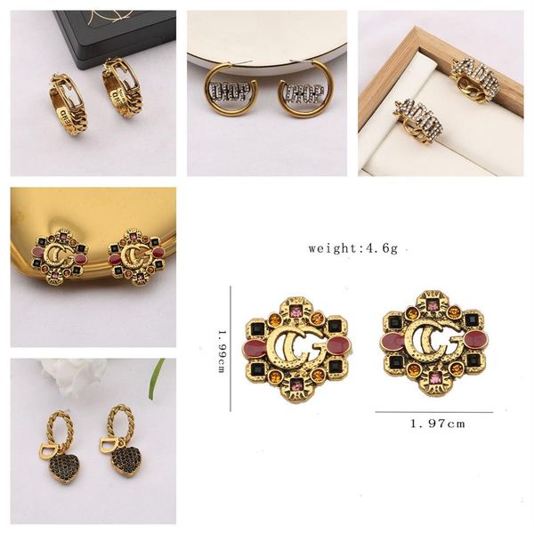 

famous 18k gold plated brand designers letters stud earrings geometric luxury brand women crystal rhinestone pearl earring for wed305r, Golden;silver