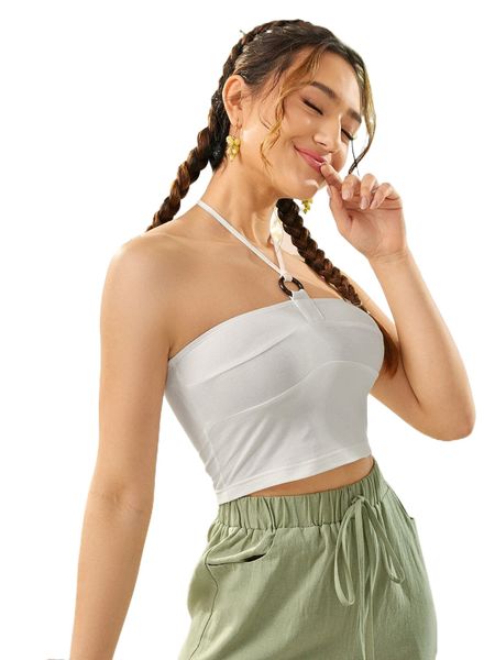 

crop ring detail halter f4ik#, White