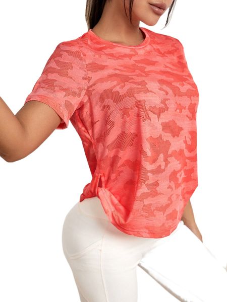 

camo pattern twist hem sports tee 40ao#, Gray