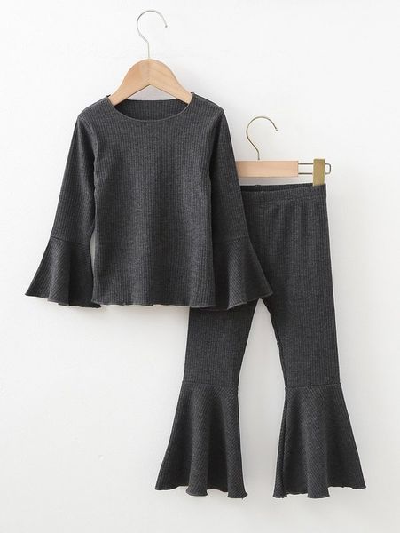 

toddler girls flounce sleeve & flare leg pants she, White