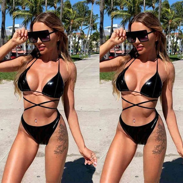 

strap swimsuit bikini two piece set with breast pad fm1900, White;black