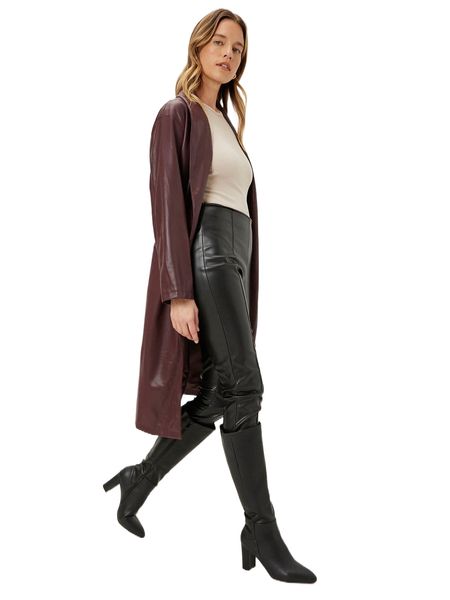 

motf premium pu leather shawl neck coat o8wr#, Black