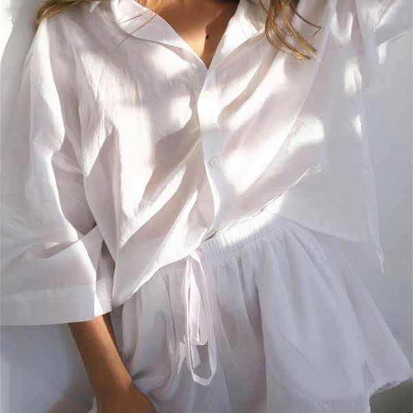 

cotton linen shorts sets summer women two piece s suits with oversize 220608, White