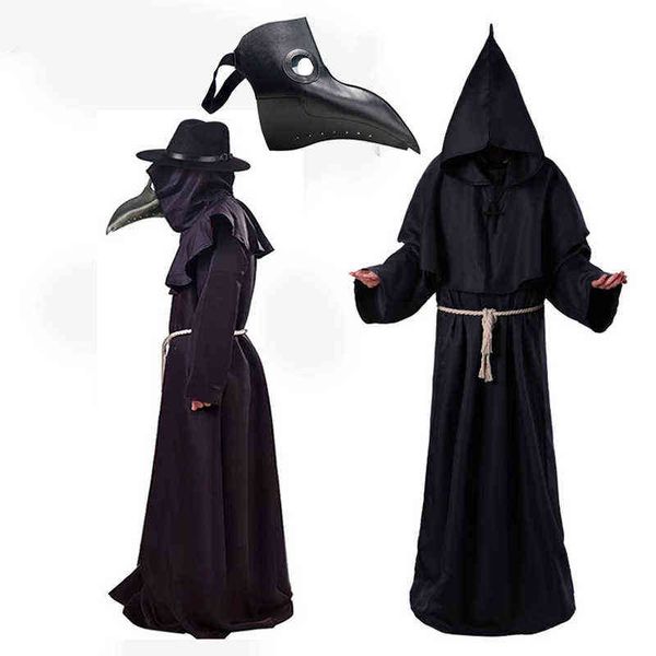 Trajes do médico da peste da máscara da máscara da máscara de morte negra Máscara de halloween trajes para homens máscara de punks a vapor adultos h220803