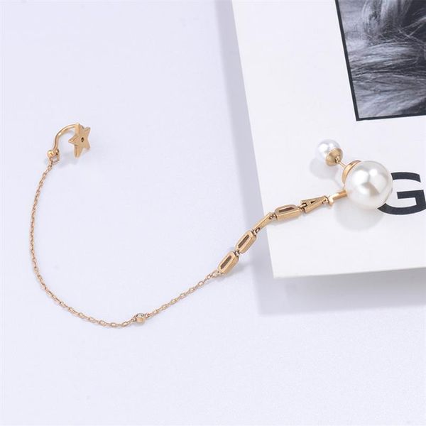

2020 letters pearl earrings ear clip all-in-one super fairy earrings personality fashion wu jinyan wang ziwen same style230b, Golden