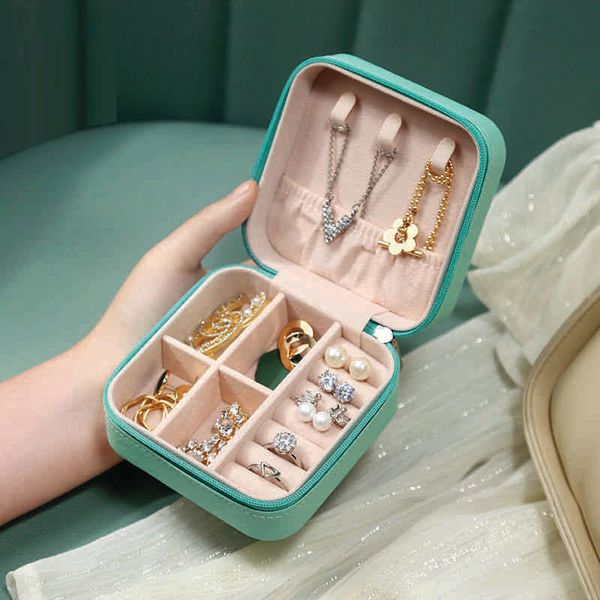 

bag small ring earrings storage portable jewelry box trave, Pink;blue