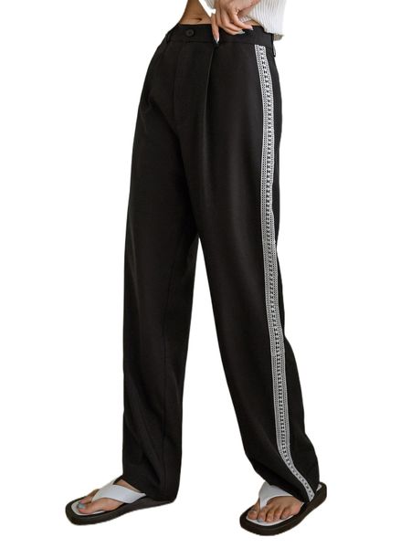 

dazy high waist contrast tape pants v51k#, Black;white