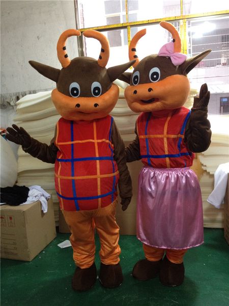 

mascot doll costume bull mascot costume cartoon fancy dress suit carnival costume halloween party, Red;yellow