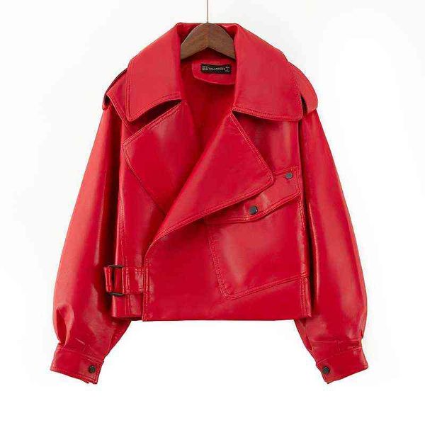 

new women autumn winter pu leather jackets female coat turn down collar biker leather jacket high street leather jackets l220728, Black