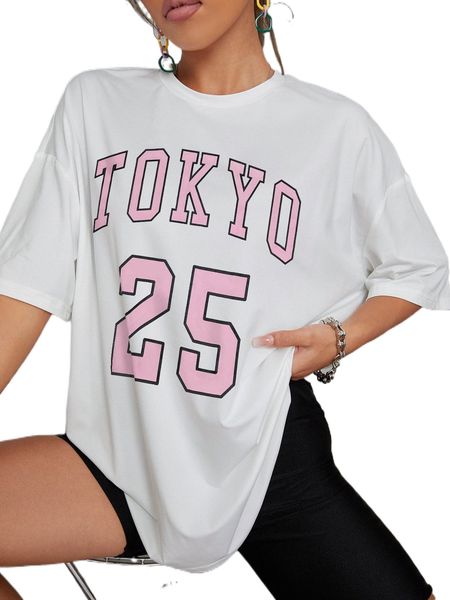 

letter graphic drop shoulder tee a5x4#, White