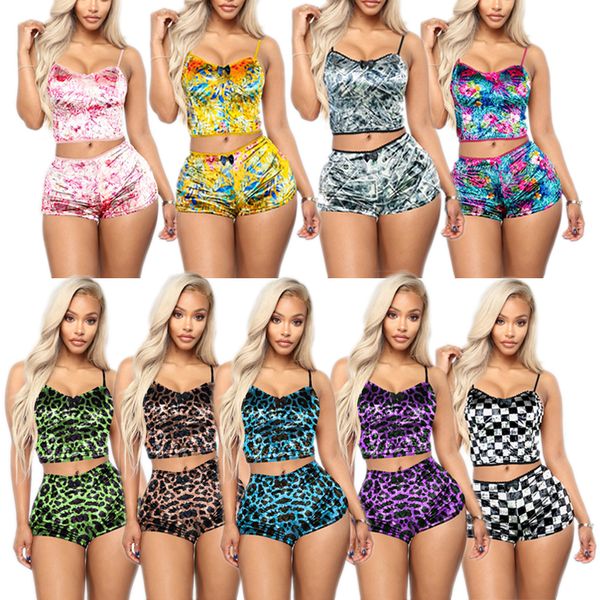 Yoga Outfits Mix 18 Stile Sommer atmungsaktiv Plus Size Frauen Pyjamas kurze Schlinge V-Ausschnitt sexy Samt Nachtwäsche Set