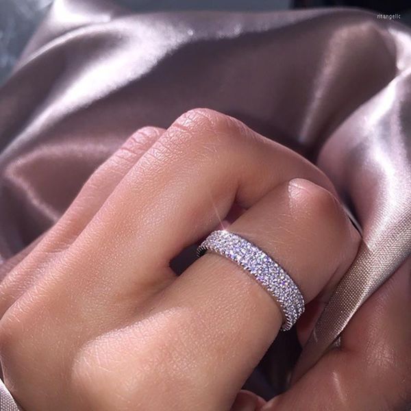 Кластерные кольца Простые 3 ряда кубических циркония 925 серебро для женских модных свадебных групп ювелирных изделий Bague Femmecluster Rita22