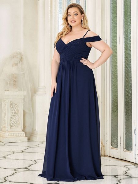 

ever-pretty plus cold shoulder chiffon floor length prom dress p4s3#, Black