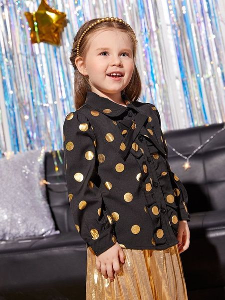 

little girl 1 group gilded wave dot printed bubble sleeve ruffle shirt she, White;black