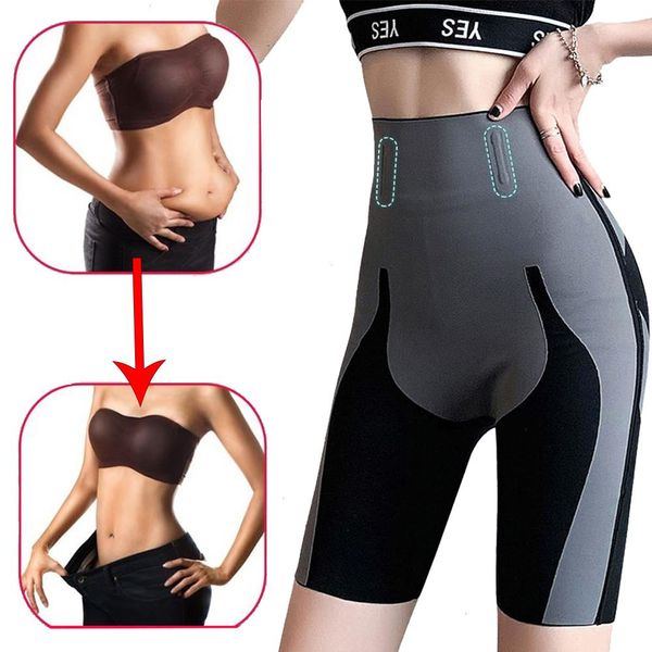 

women high waist shapers trainer yoja fitness shapewear hip raise slimming fat burning body shaper sports abdomen pants, Black;white