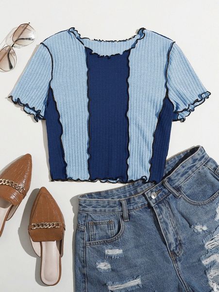 

lettuce trim colorblock tee 53xs#, White