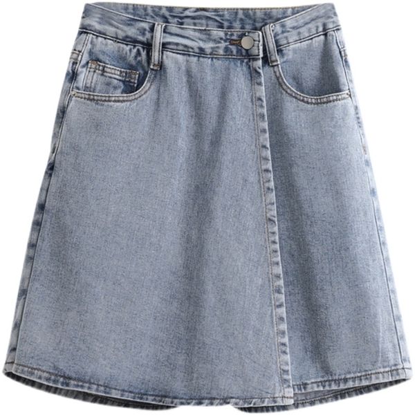 Cintura alta denim shorts saias mulheres zíper voar verão moda luz azul solto a linha casual culotte 220419