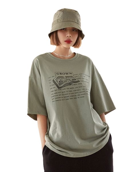 

dazy book & slogan graphic drop shoulder tee w8ed#, White
